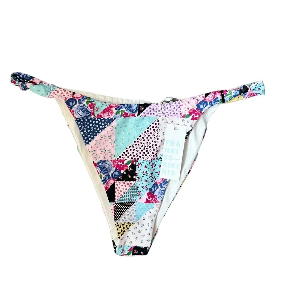NWT Frankies Bikinis Gabe High Cut Bikini Bottom in Patchwork Size Large - Picture 9 of 13